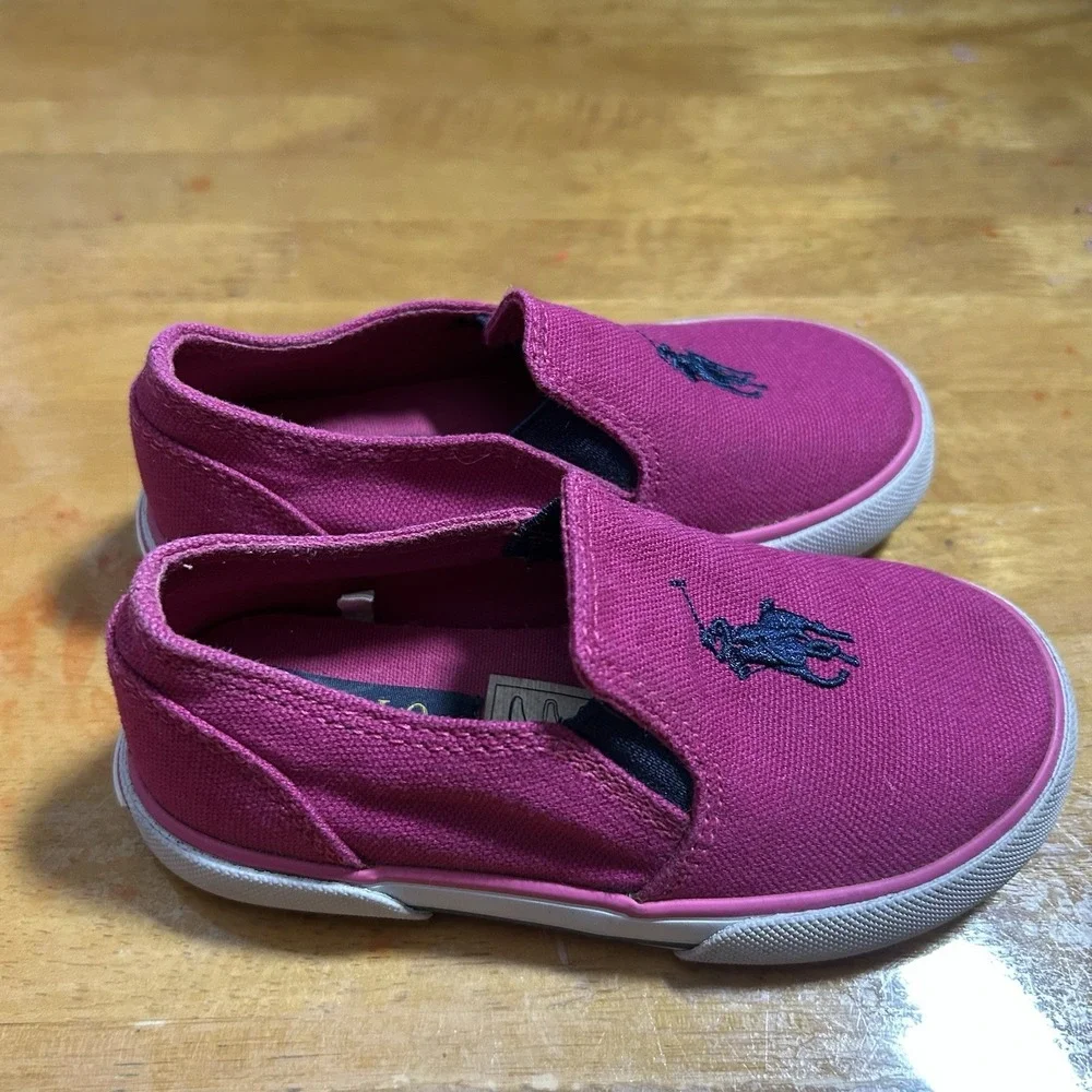 Ralph Lauren Girls Pink Canvas Slip-On Sneakers (Size US 7.5 Toddler)